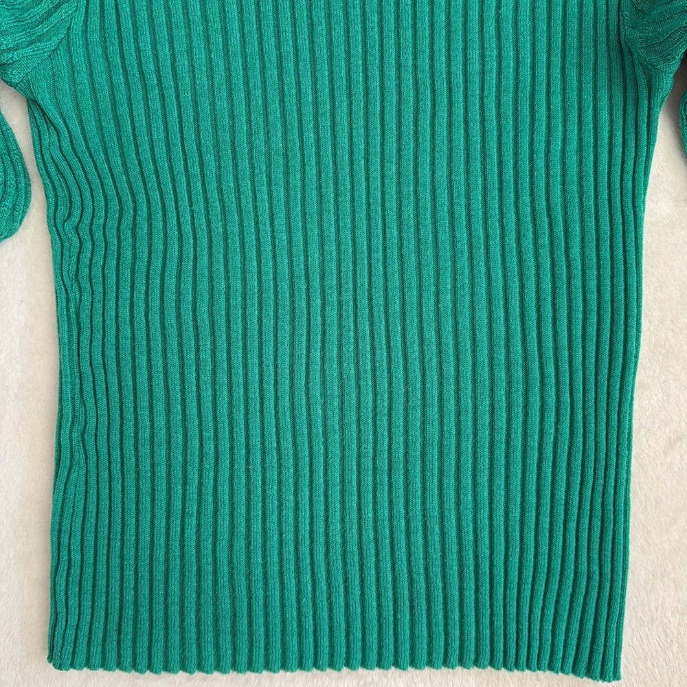 {VTG} Georgie Porgie | 70s/80s Rib Sweater Puff Sleeves Kelly Green (M) - Picture 5 of 16